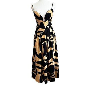 NWT MON RENN SURREAL BLACK YELLOW KEYHOLE SPAGHETTI STRAPS MIDI DRESS - XS